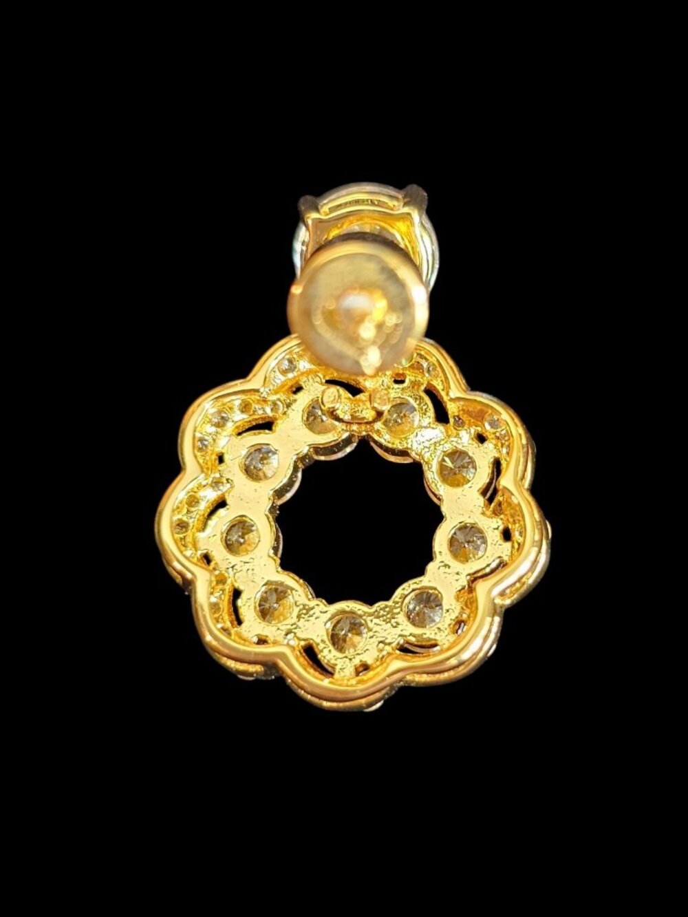 Gold Tone CZ Circle Drop Earrings Round Halo Dangle Statement Sparkle Prom - Picture 6 of 7
